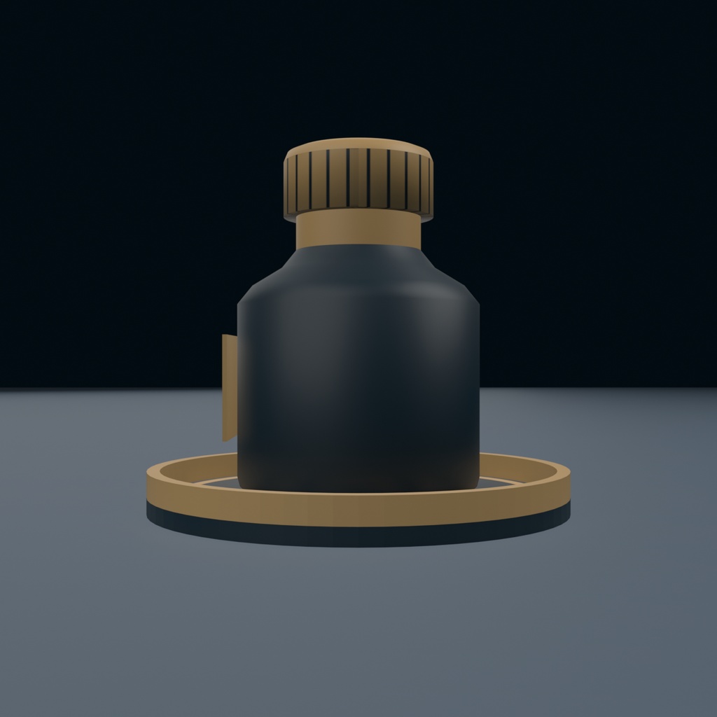 月のインク瓶|受け皿つき 机上の小物 3Dモデル・3色|FBX / GLB / Blender|VRChat ワールド向け