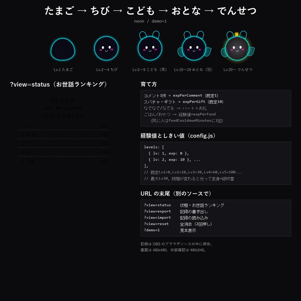 【わんコメテンプレート】コメントで育つペット 10デザイン|コメントで経験値・5段階に進化・配信をまたいで育つ【OBS/視聴者参加】