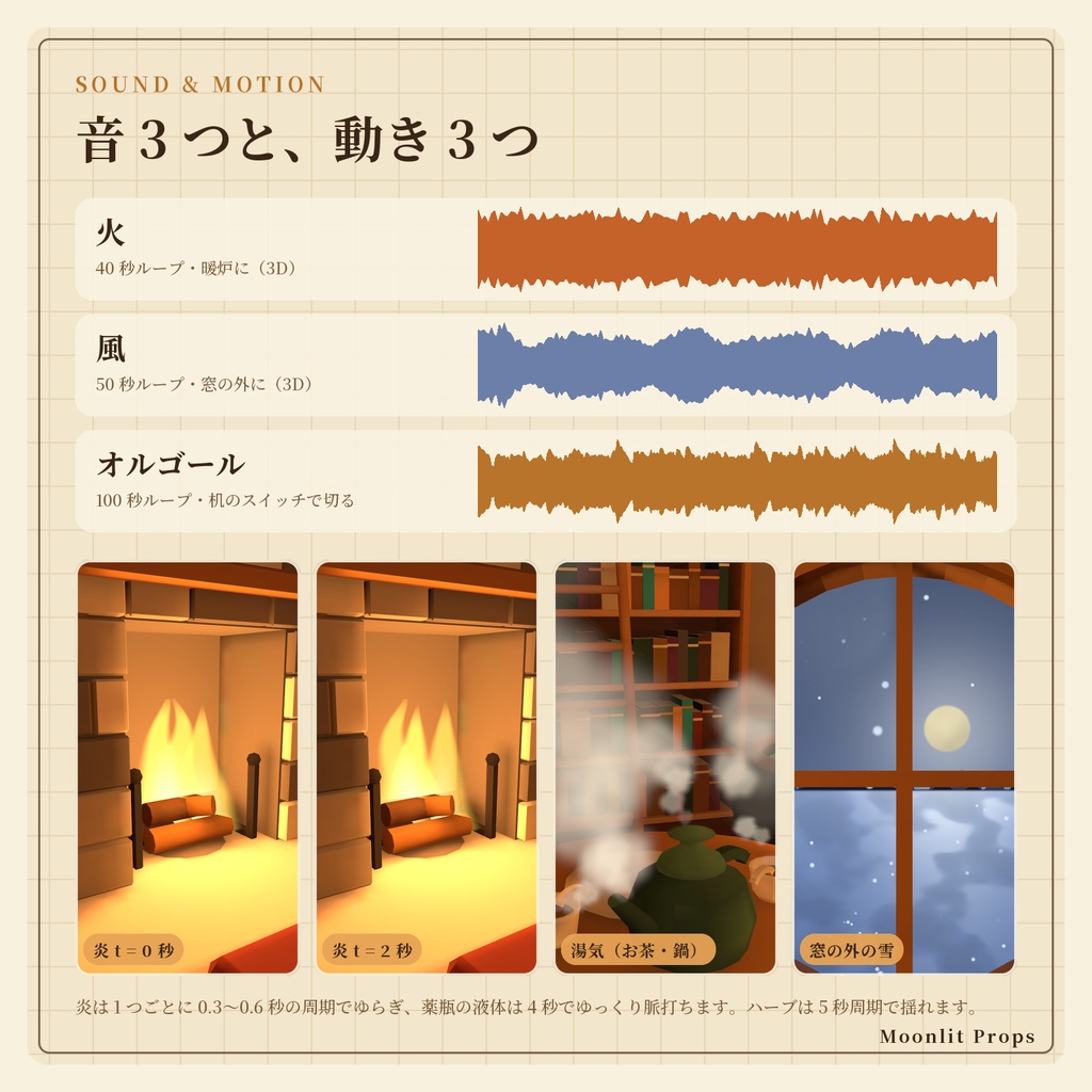魔法使いの書斎ワールド|丸窓の月夜・ろうそくと暖炉の灯り・薬瓶の棚と本の山・昼夜切り替え|VRChat ワールド素材 ファンタジー 魔女