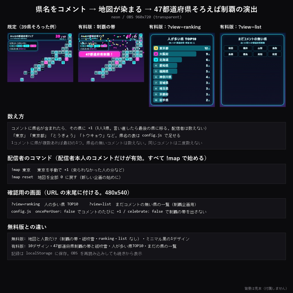 【わんコメテンプレート】みんなの都道府県マップ 10デザイン|「どこから見てる?」コメントで日本地図が埋まる・47都道府県制覇の演出【OBS/視聴者参加】