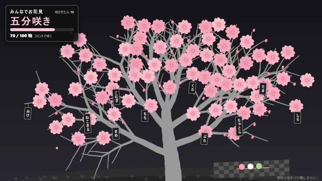 【無料】みんなでお花見 シンプル黒（昼のみ）【お花見 わんコメテンプレート/OBS】