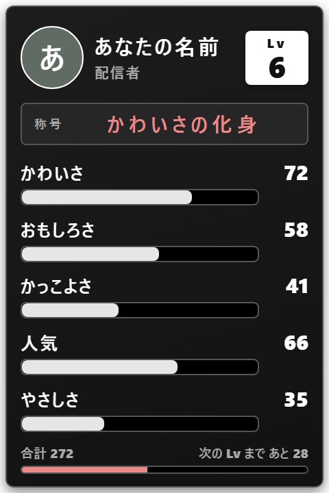 【無料】配信者ステータス シンプル黒（能力3つ）【わんコメテンプレート/OBS/自己紹介】