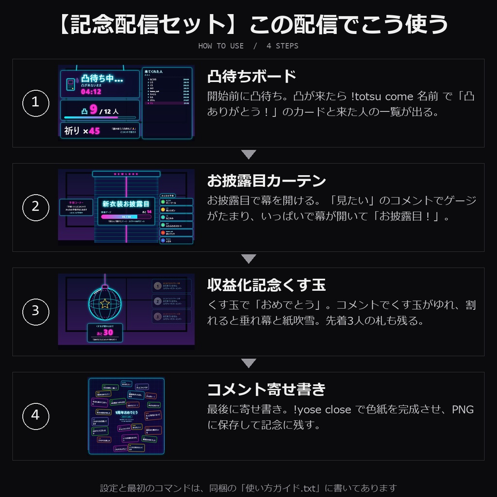 【わんコメテンプレート 記念配信セット】お披露目カーテン・収益化記念くす玉・凸待ちボード・寄せ書きの4種|各10デザイン【OBS/記念配信/周年/新衣装お披露目】