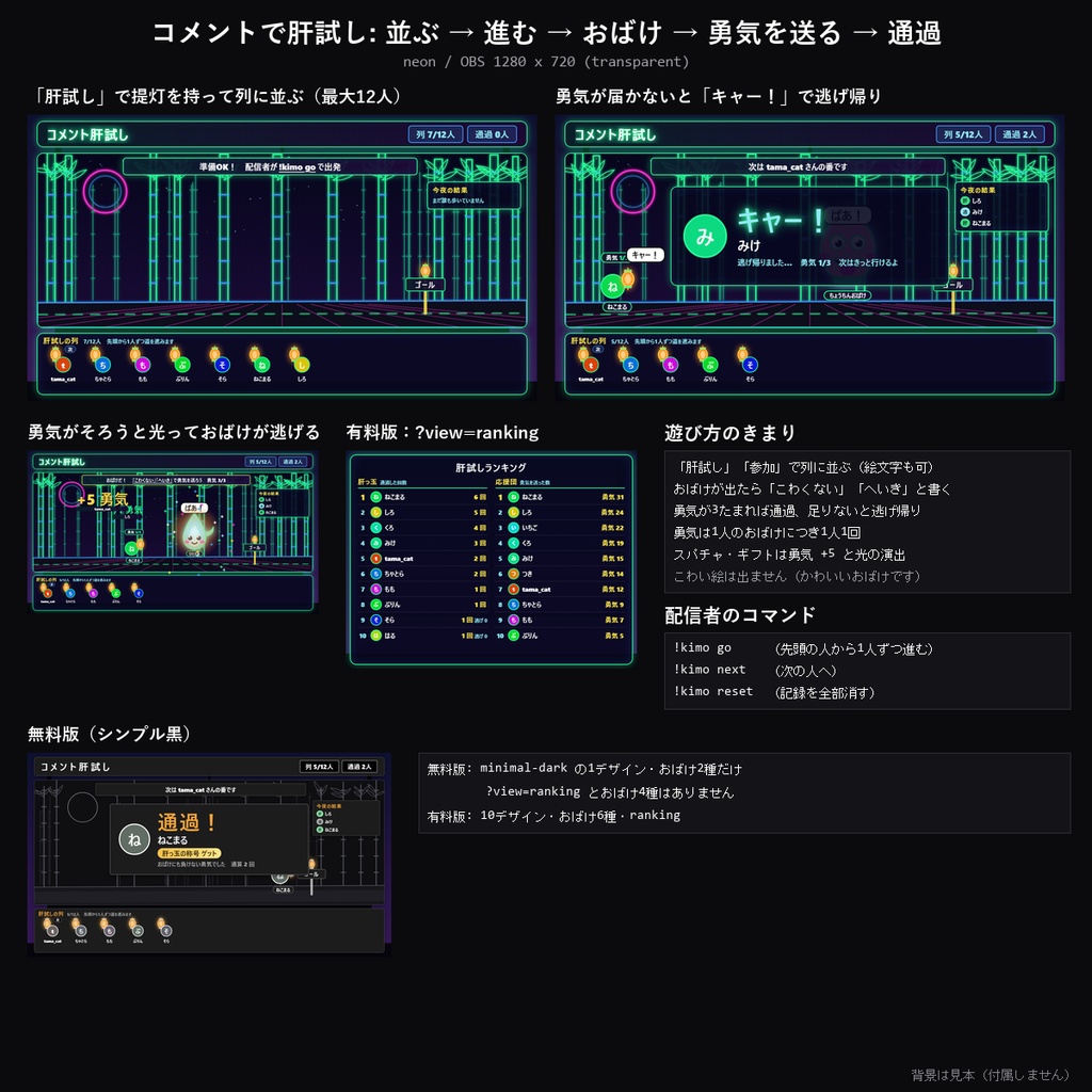 【夏 わんコメテンプレート】コメント肝試し 10デザイン|コメントで参加・かわいいおばけに「こわくない」で勇気を送る・肝っ玉の称号【OBS/夏の配信】