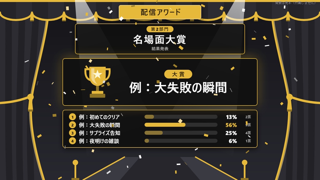 【無料】配信アワード シンプル黒（3部門）【わんコメテンプレート/OBS】