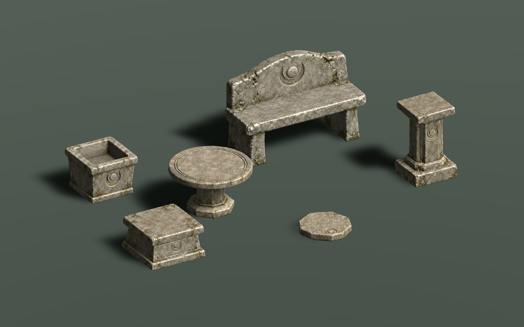 【3D背景素材】月詠みの庭 / Moonlit Garden｜石の庭家具6点・Unity対応