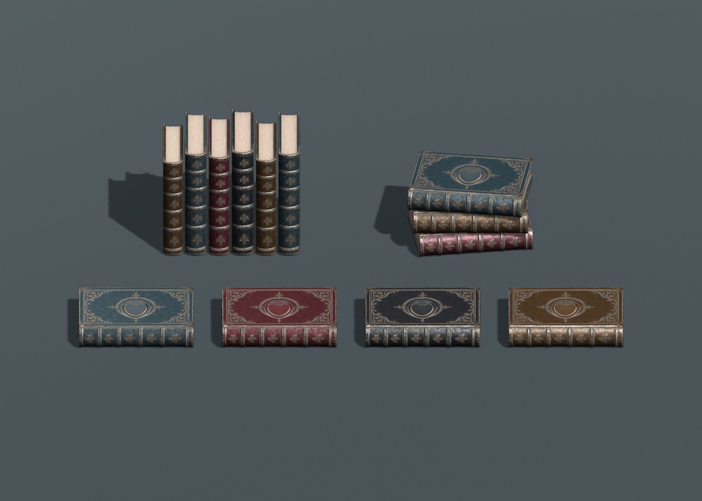 【3Dモデル】月灯りの古書|4色・配置Prefab14点 / Moonlit Tome