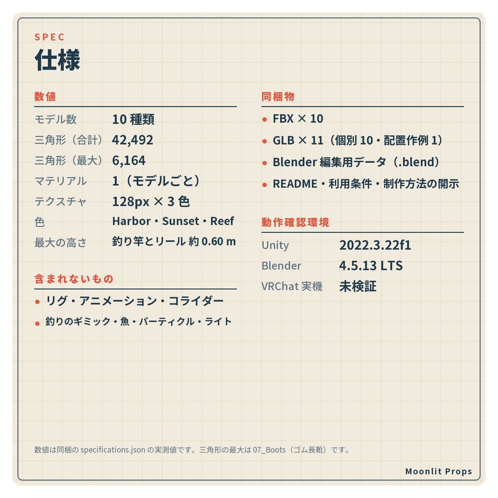 釣り道具の小物セット|釣り竿・タックルボックス・クーラー・玉網 3Dモデル10種・3色|VRChat ワールド向け 海辺 漁港