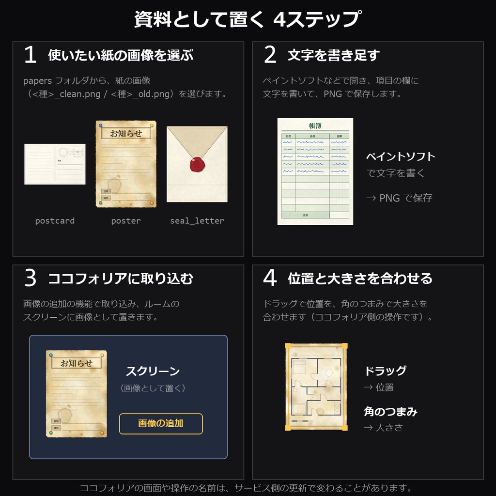 【TRPG素材】ハンドアウト・資料素材 vol.3 40種|絵はがき・名刺・貼り紙・帳簿・家系図・間取り図・航海日誌・処方箋ほか20種×きれい/古びた【ココフォリア/CoC/秘匿HO】