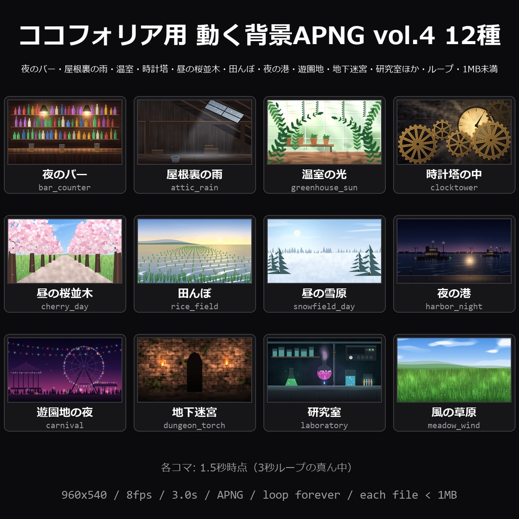 【無料】ココフォリア用 動く背景APNG vol.4 2種（夜のバー・昼の桜並木）【TRPG素材/ループ】