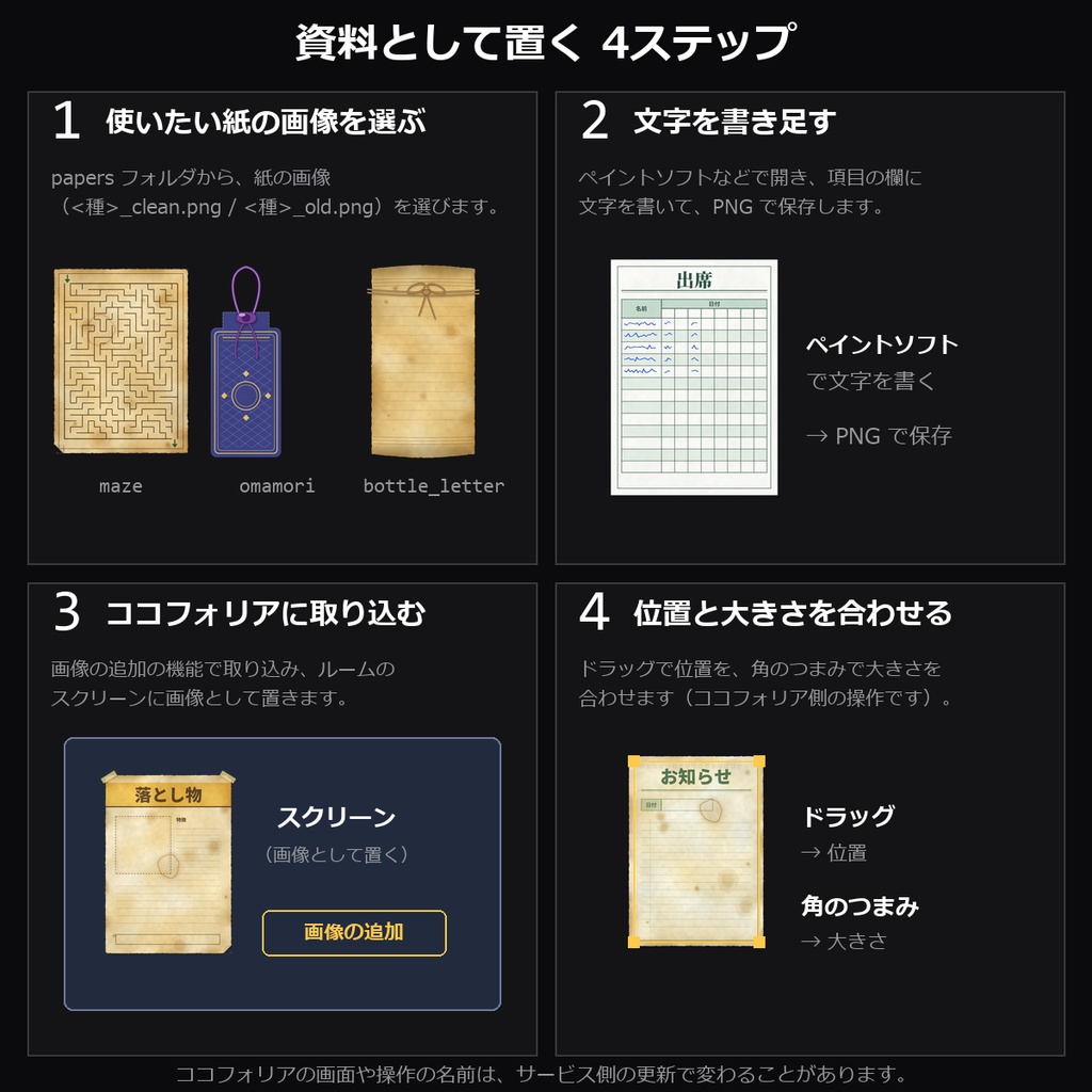 【TRPG素材】ハンドアウト・資料素材 vol.6 40種|会員証・くじ券・アルバム・クロスワード・迷路・薬袋・漫画のコマ割り・お守り袋・ボトルの手紙ほか【ココフォリア/CoC/秘匿HO】