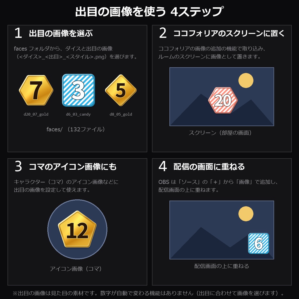 【TRPG素材】ダイス出目PNG vol.5 132種|d4・d6・d8・d10・d12・d20の全出目×金/キャンディ・「?」つき・透過PNG【ココフォリア/配信】
