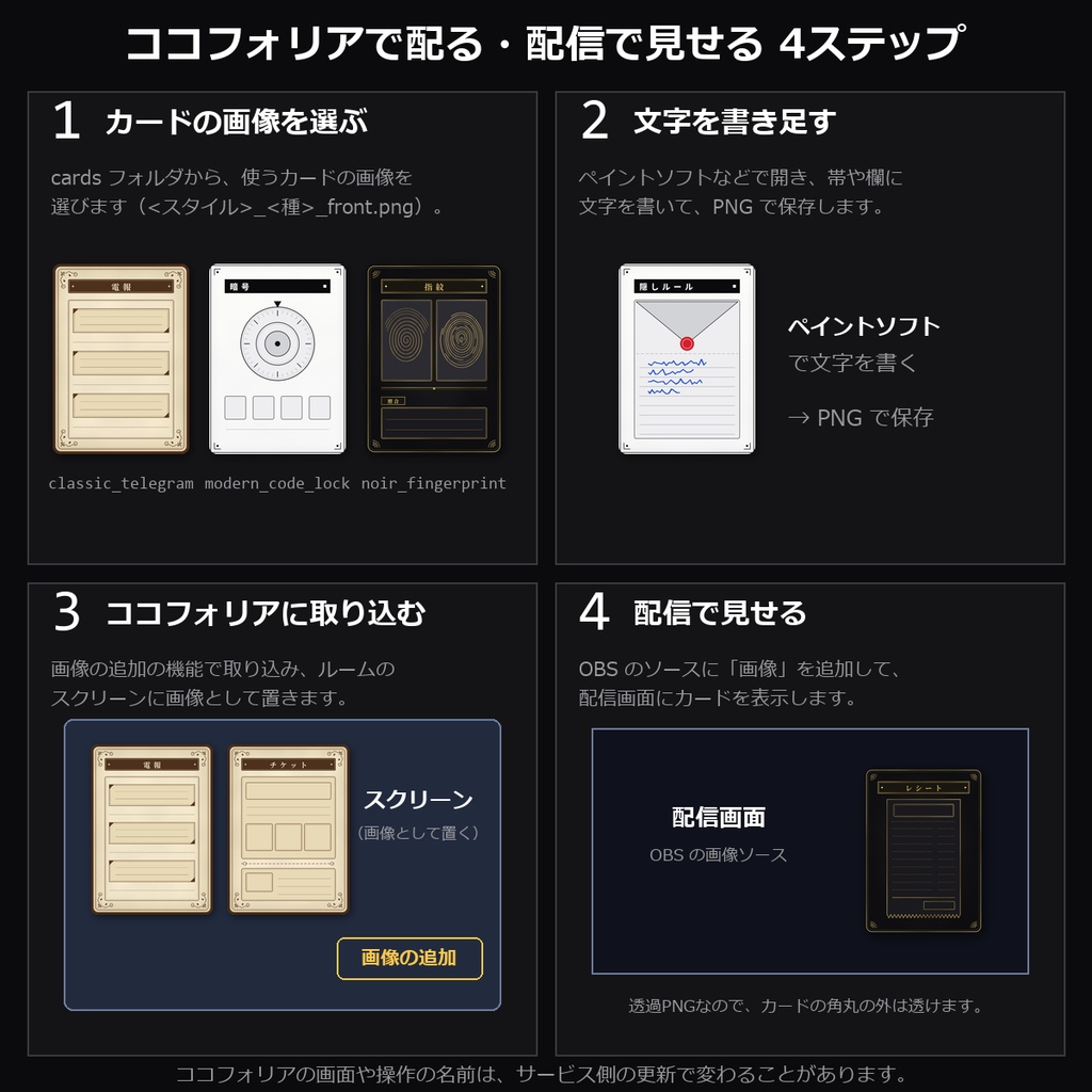 【TRPG素材】マーダーミステリー用 カード素材 vol.7 48種|通話記録・レシート・移動経路・指紋・暗号錠・隠しルール・電報・チケット×3スタイル・透過PNG【マダミス/ココフォリア】