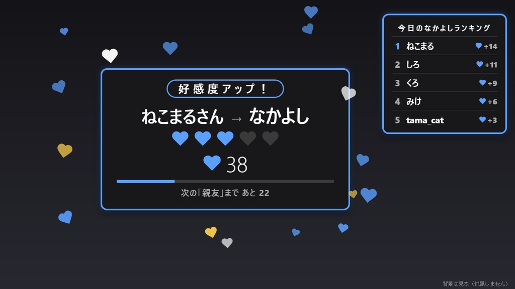 【無料】好感度メーター シンプル黒【わんコメテンプレート/OBS】