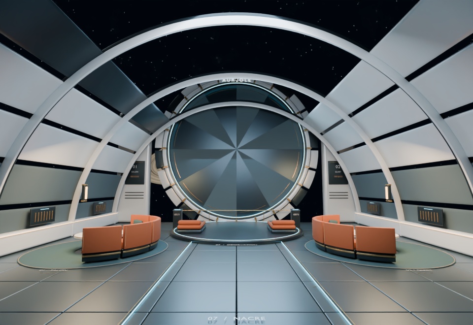【Blender用3D背景】AUREOLE 宇宙観測ラウンジ|惑星と円形窓の静止シーン・.blend