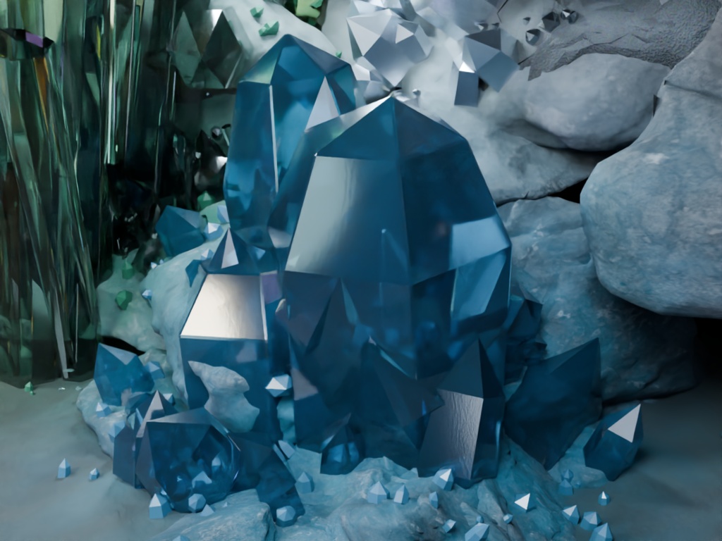 【Blender用3D背景】宝石ダンジョン|多彩な結晶が広がる幻想洞窟・静止シーン