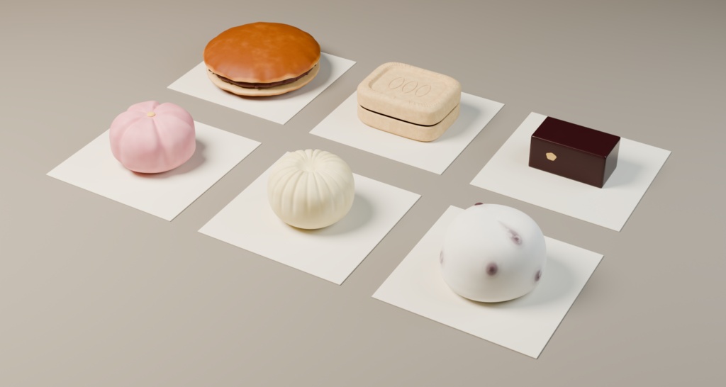【Blender用3D背景】町家の和菓子店|店舗区画・和菓子6種・包装小物