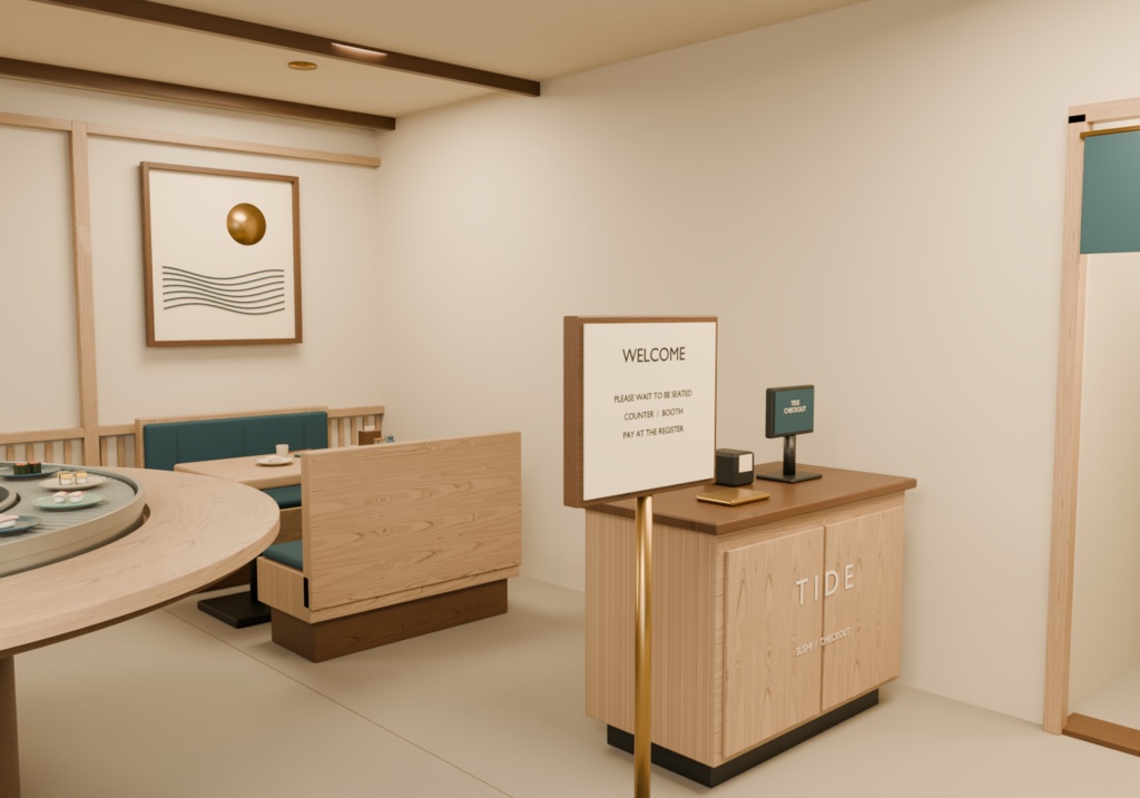 【Blender用3D背景】回転寿司店|寿司8種・120秒ループの回転レーン