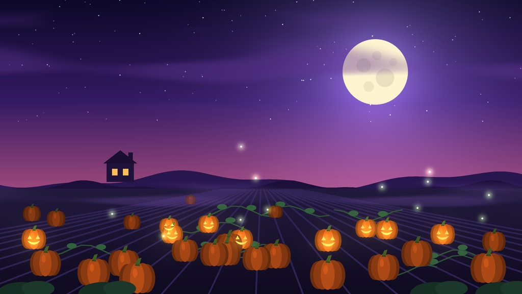 【無料サンプル】ハロウィンの動く背景2種｜かぼちゃ畑・お菓子の部屋・各3秒