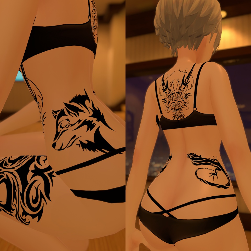 VRC想定トライバルタトゥー6種(汎用&4アバター専用)