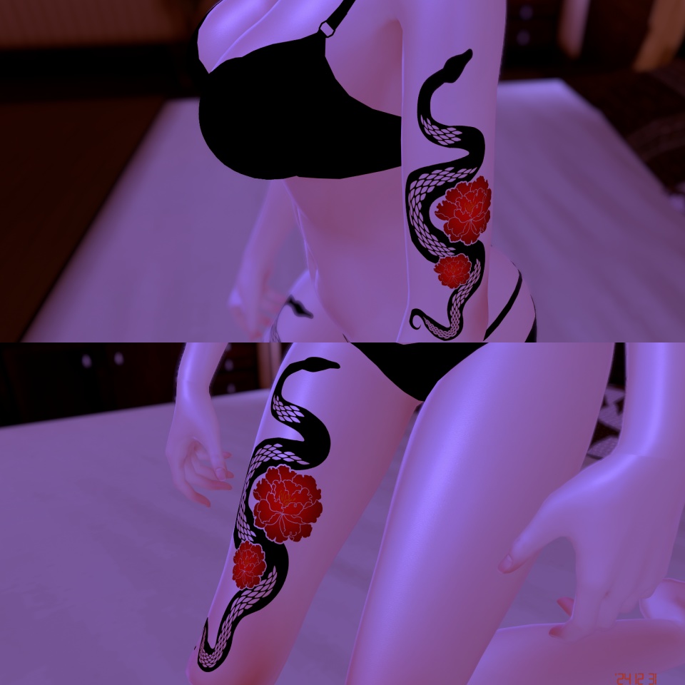 汎用・VRC想定🐍蛇と花のタトゥー(デカール)全6色/Snake and Flower Tattoo - 6 colors