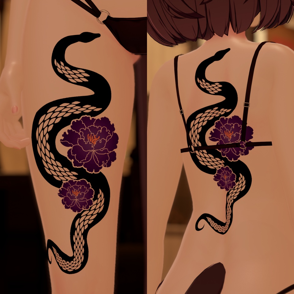 汎用・VRC想定🐍蛇と花のタトゥー(デカール)全6色/Snake and Flower Tattoo - 6 colors