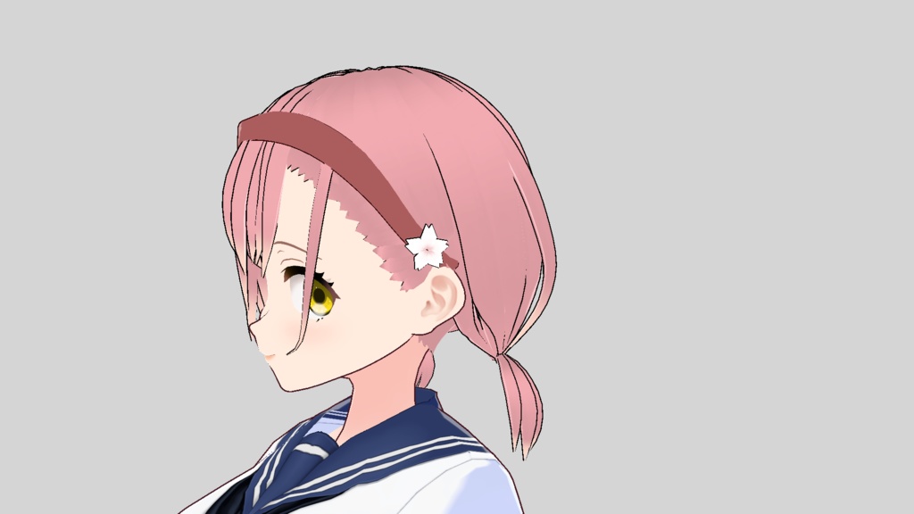 VRoid用 片上げ前髪おさげ短め+カチューシャ