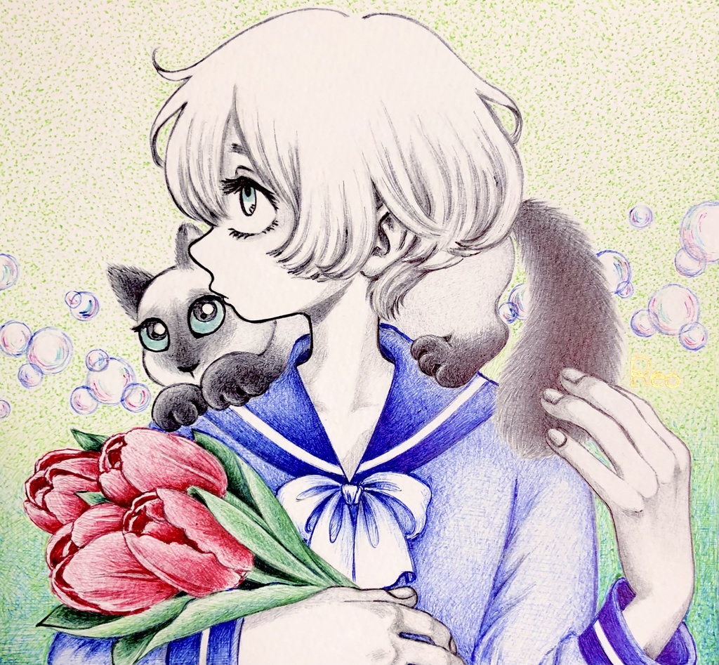 猫とシャボン玉