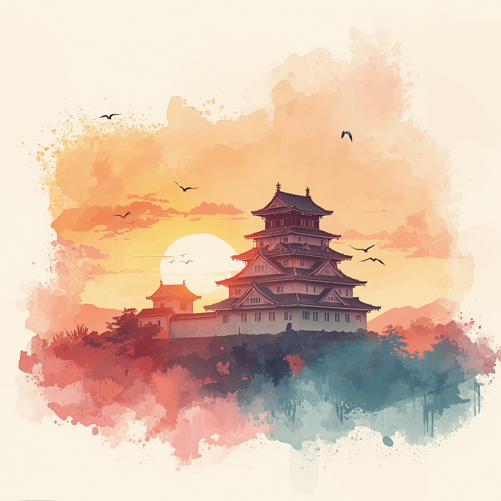 夕方の日本の城