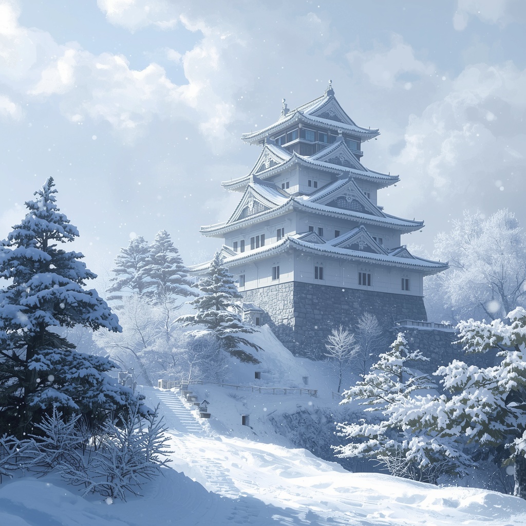 雪景色の日本の城