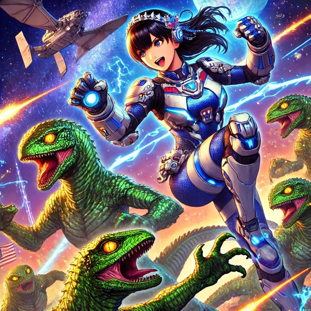 レプティリアンと戦うガールヒーロー