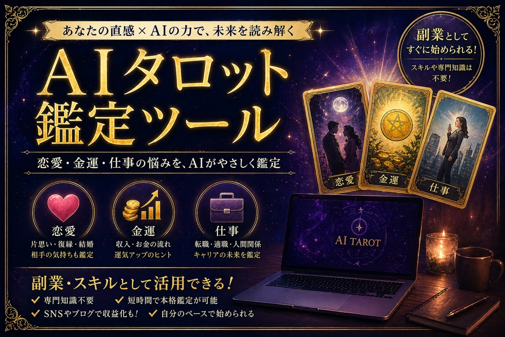AIタロット鑑定ツール【Windows版】恋愛・金運・仕事運 対応｜78枚フルデッキ｜副業・占い師向け