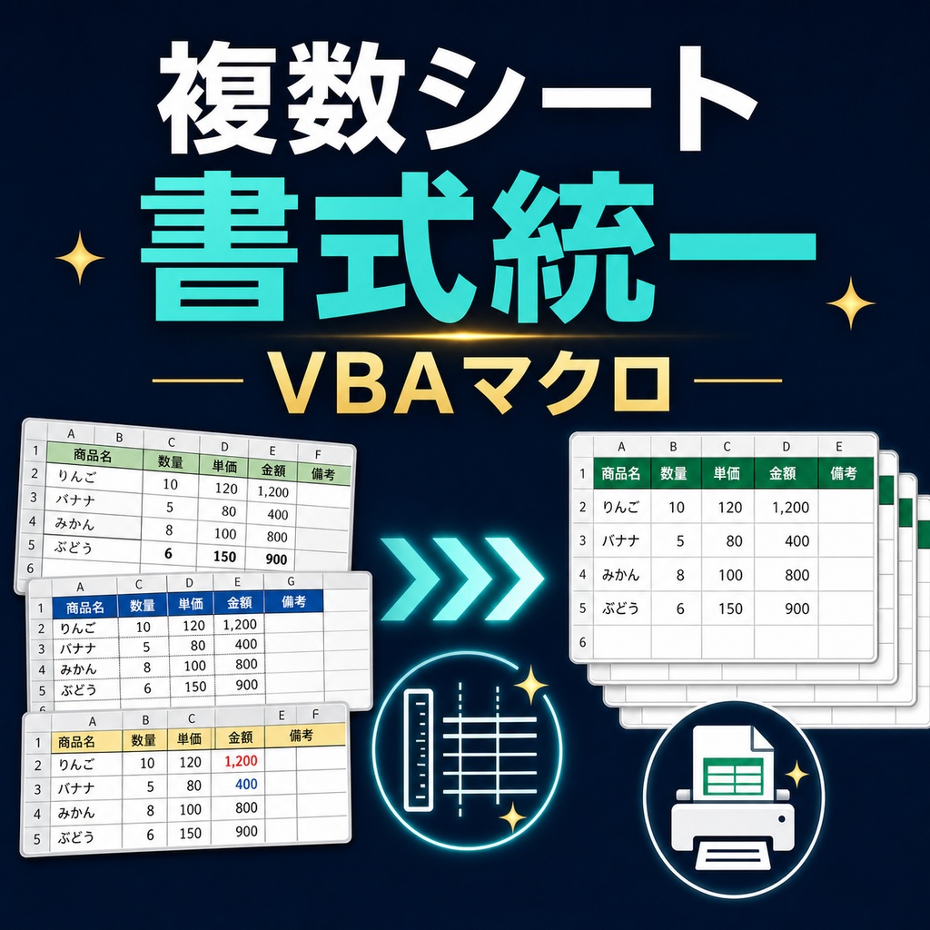 Excelの複数シート書式を一括統一するマクロ｜フォント・列幅・印刷設定対応