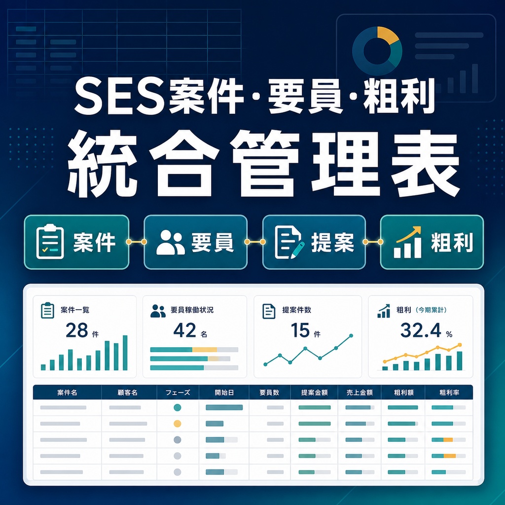 SES案件・要員・粗利 統合管理表|Excelテンプレート