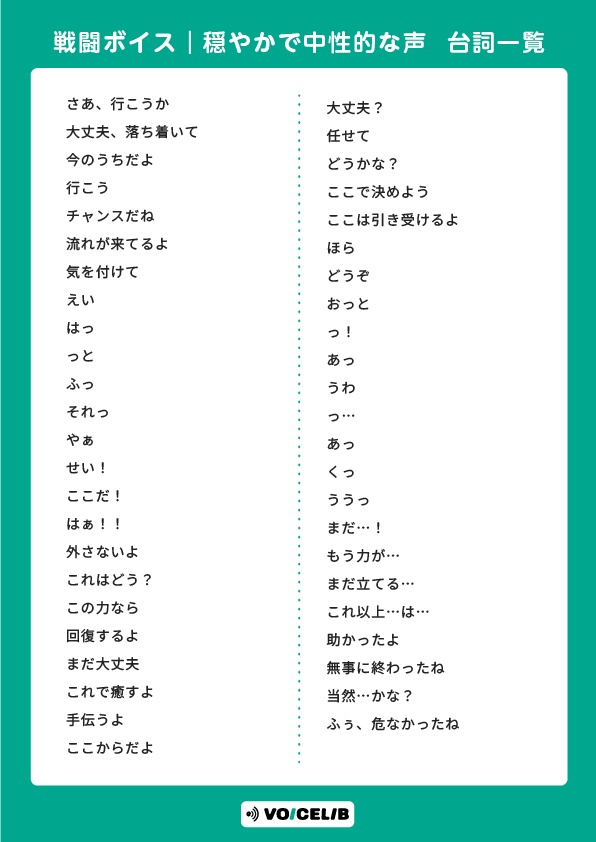 VOICELIB|戦闘ボイス素材|穏やかで中性的な声 #02【体験版】