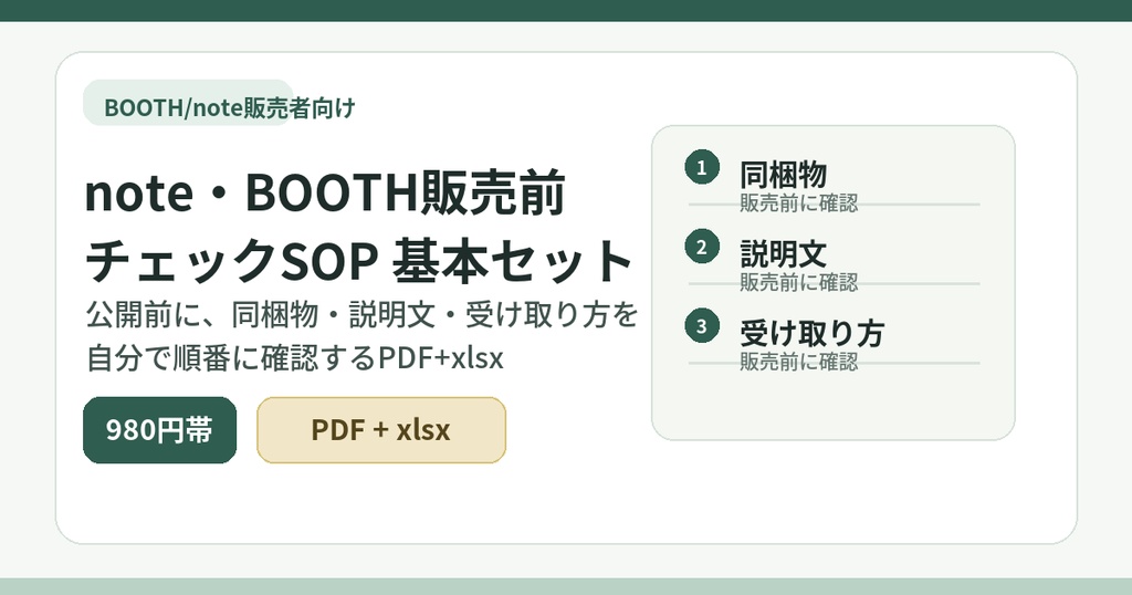 note・BOOTH販売前チェックSOP 基本セット