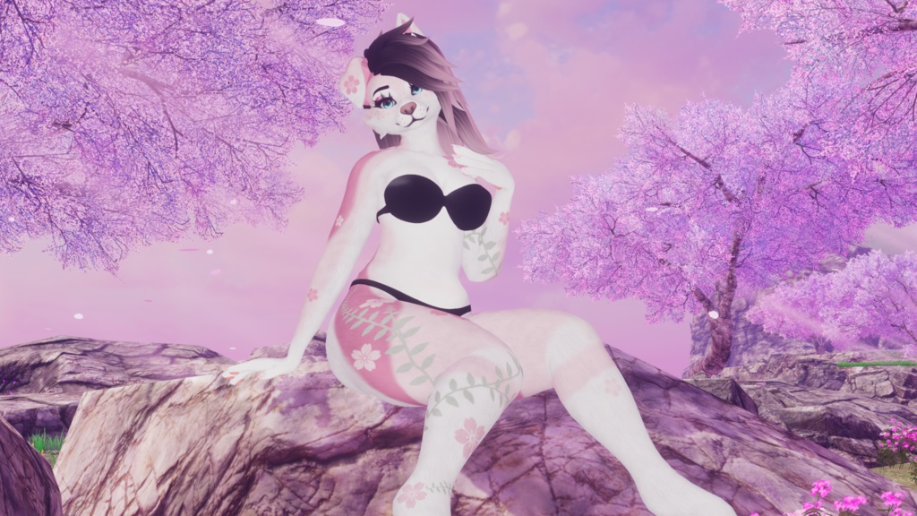 Pink Cherry Blossom Spring Texture ~ FoxiPaws Juniper (Female Furry VRChat) | ピンクの桜の春のテクスチャ ~ FoxiPaws ジュニパー (女性の毛皮のような VRChat)