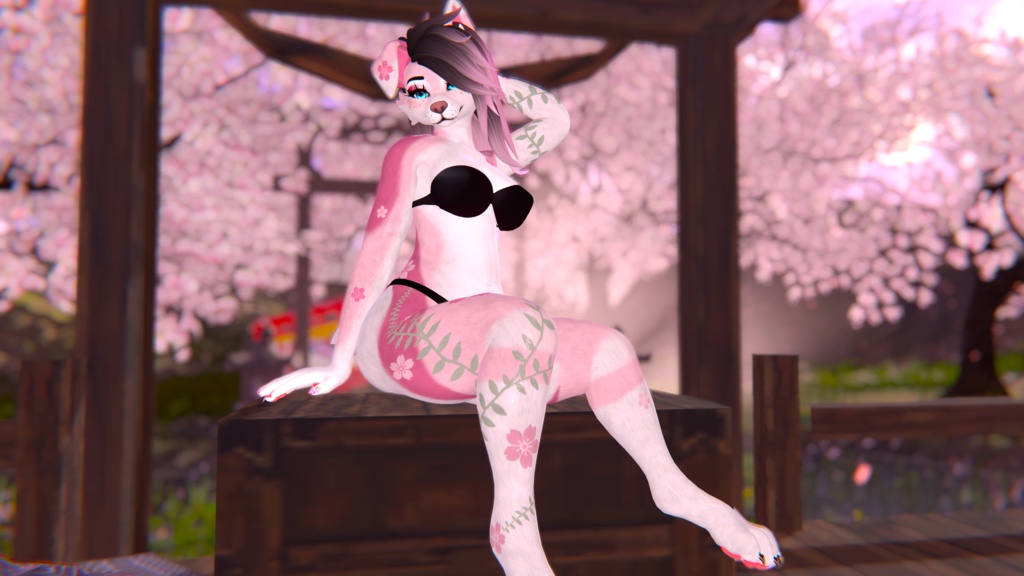 Pink Cherry Blossom Spring Texture ~ FoxiPaws Juniper (Female Furry VRChat) | ピンクの桜の春のテクスチャ ~ FoxiPaws ジュニパー (女性の毛皮のような VRChat)