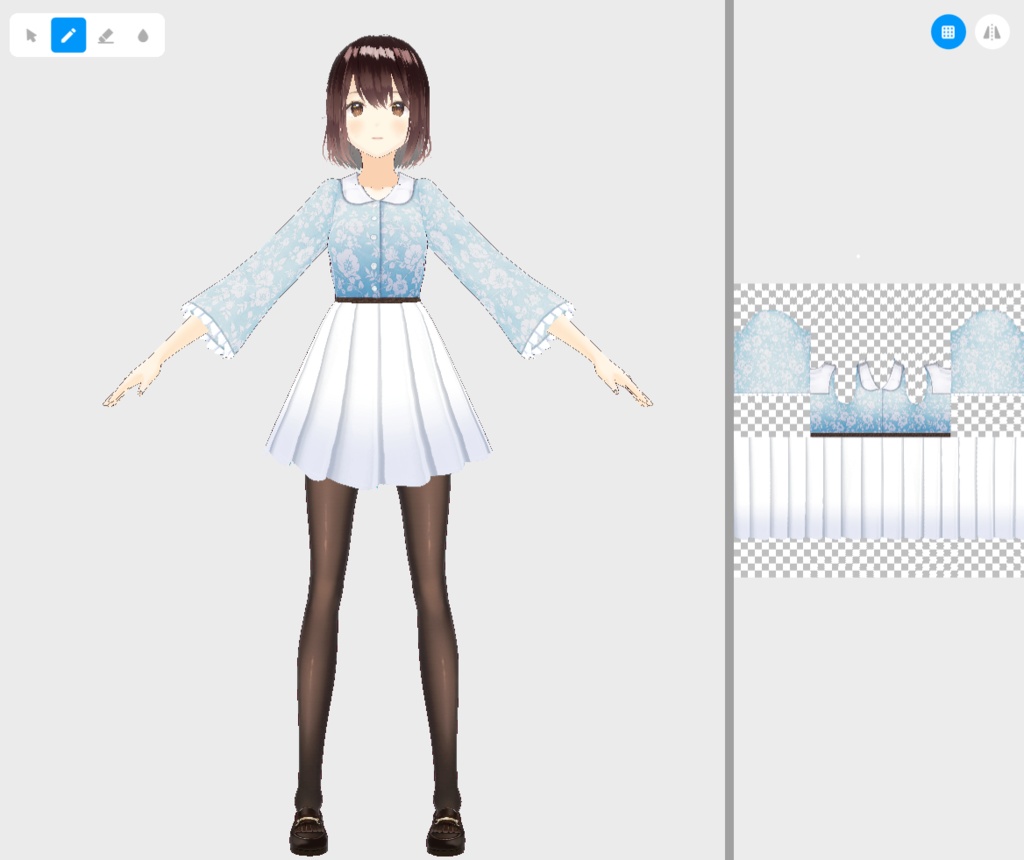 Customizable cute floral blue dress for Vroid