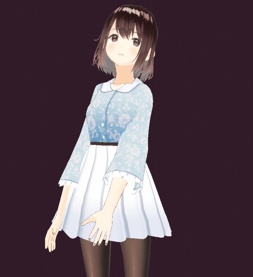 Customizable cute floral blue dress for Vroid
