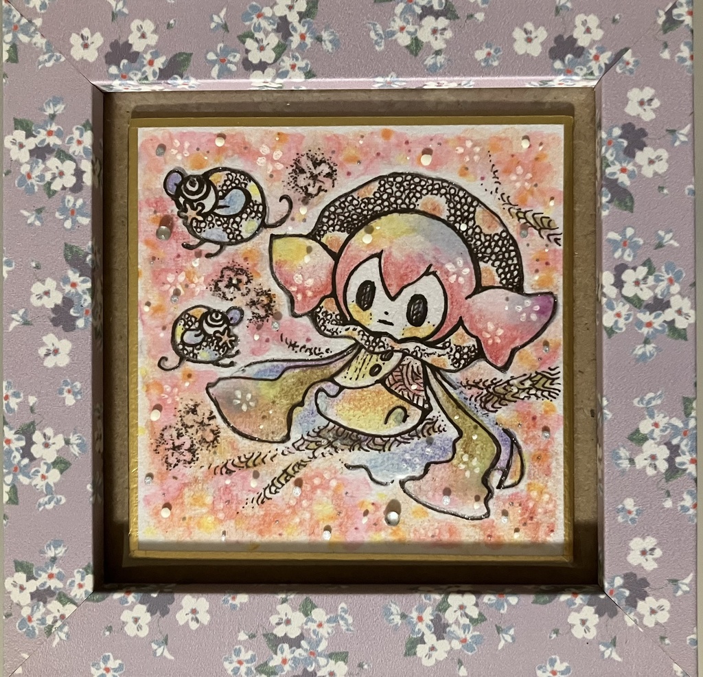 手描き額装色紙