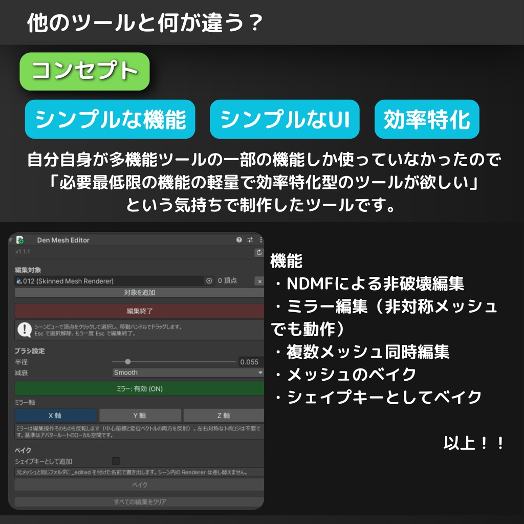 DennokoMeshEditor【メッシュ調整Unity拡張機能】