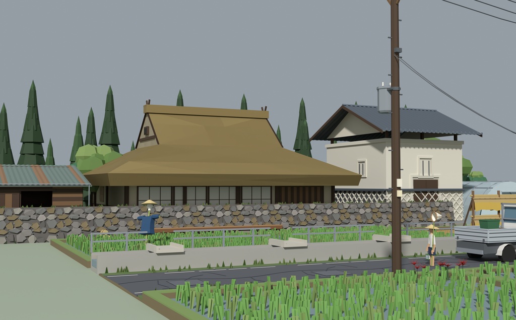 日本の田園・農村 ローポリ3Dモデルパック 28点|古民家・田んぼ・軽トラ