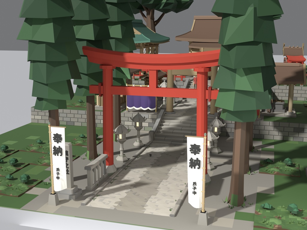 神社・境内 ローポリ3Dモデルパック 28点|鳥居・拝殿・本殿・千本鳥居