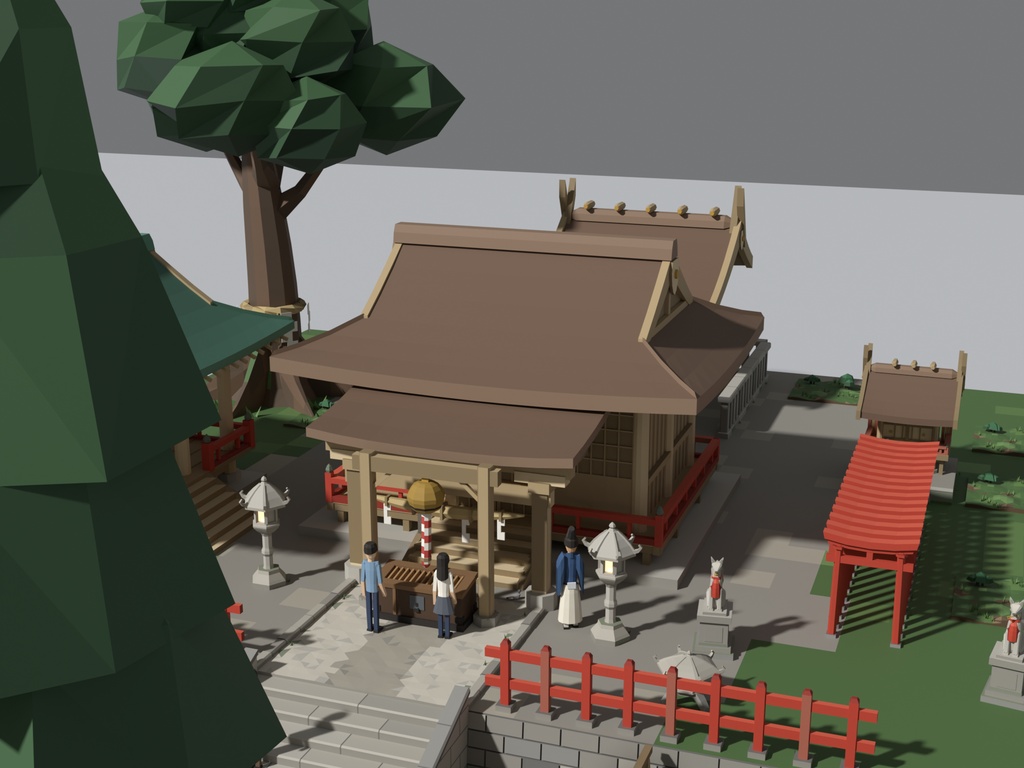 神社・境内 ローポリ3Dモデルパック 28点|鳥居・拝殿・本殿・千本鳥居