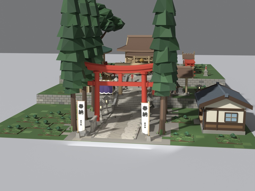 神社・境内 ローポリ3Dモデルパック 28点|鳥居・拝殿・本殿・千本鳥居