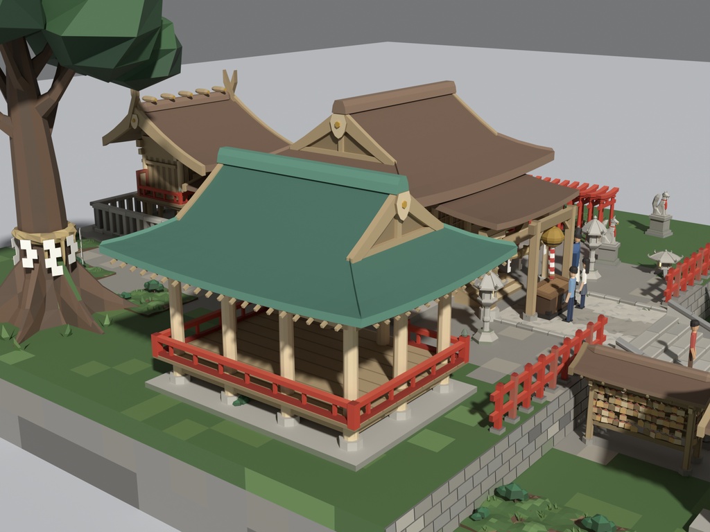 神社・境内 ローポリ3Dモデルパック 28点|鳥居・拝殿・本殿・千本鳥居