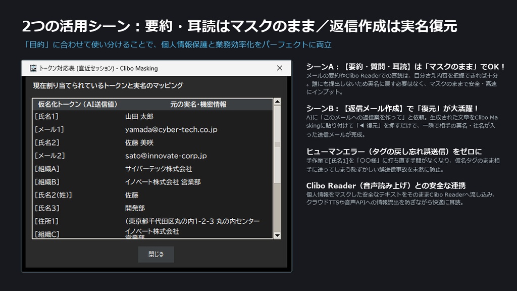 Clibo Masking (クリボ・マスキング) - AI投入前の個人情報・機密を自動伏字化 & 可逆復元【外部通信ゼロ・完全オフライン】