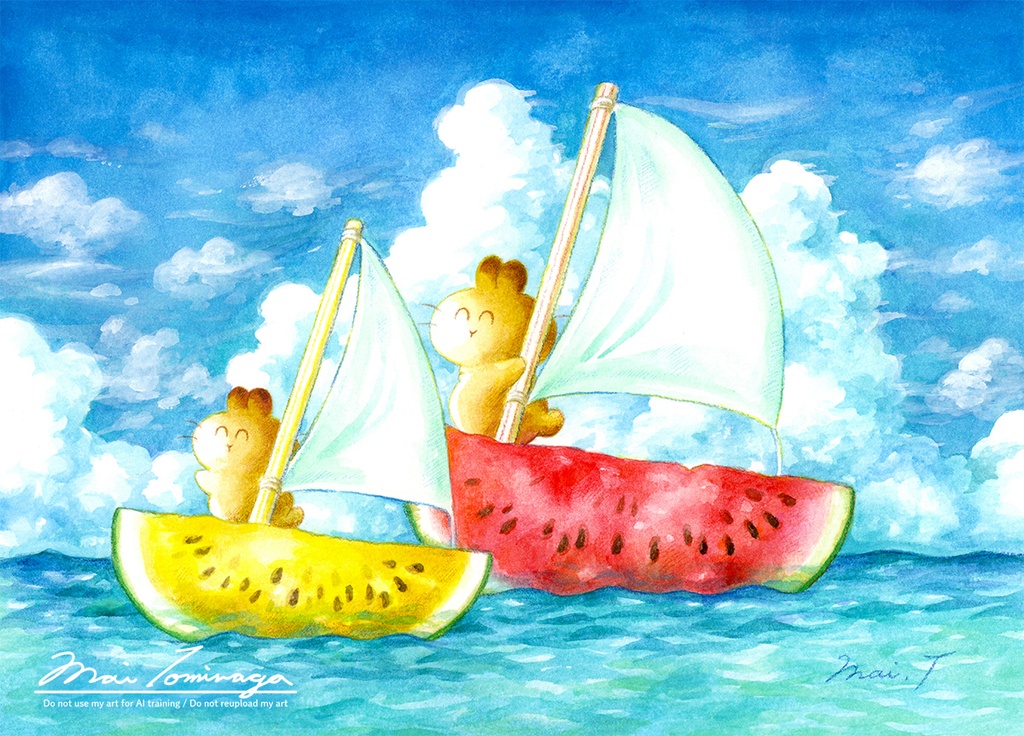 【原画】すいかヨットで海をゆく