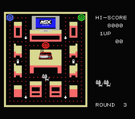 MSX/MSX2/MSX2+/MSXturboR対応ドットイートゲーム「ねこのそうじやさん」